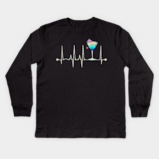 Funny Cocktail Martini Glass Heartbeat Happy Cocktail Hour Kids Long Sleeve T-Shirt